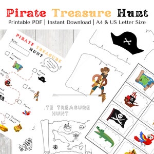 Chasse au trésor pirate imprimable, jeu de fête d'anniversaire pour enfants, chasse au trésor, téléchargement immédiat. Format A4 et format Lettre US