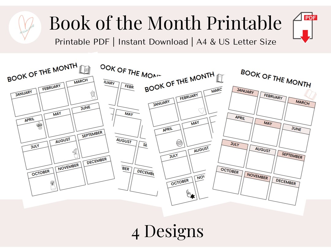 Book of the Month, Instant Download, Sizes A4 and US Letter - Etsy