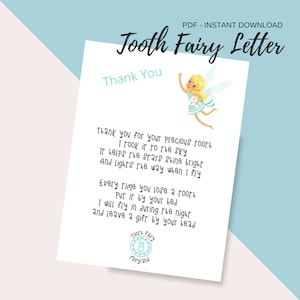 Carta del Hada de los Dientes - Descarga instantánea - Imprimible para niño o niña - Nota del Hada de los Dientes - Carta para el primer Hada de los Dientes - Tamaños A4 y carta de EE. UU.
