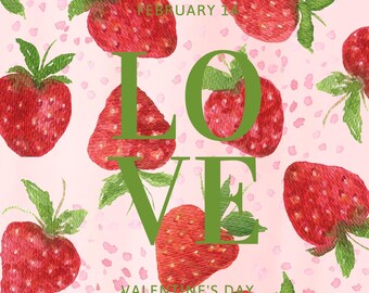 Minimalist Valentine Pink and Red Watercolor Strawberries Pattern Digital Phone Wallpaper