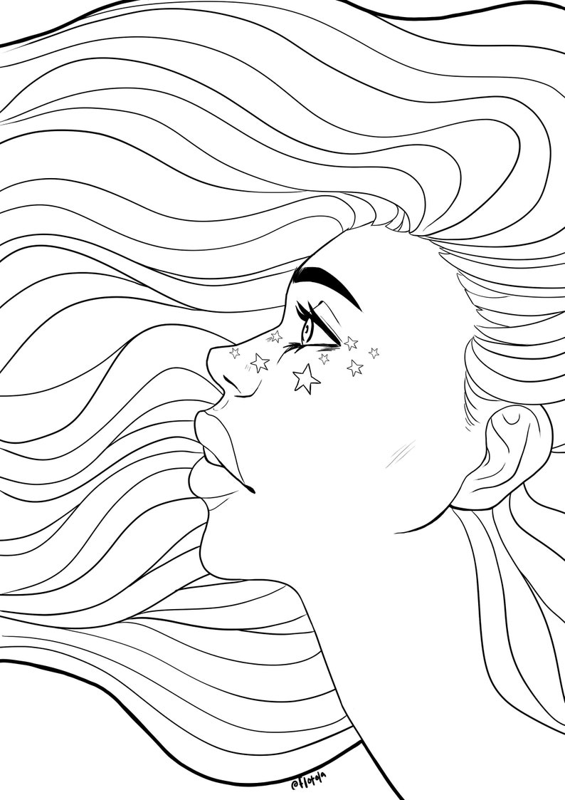 Star Girl Adult Downloadable Coloring Page | Etsy