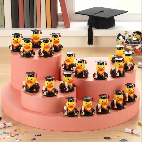 Mini Resin Graduation Ducks, Class of 2026 Party Favors, Tiny Grad Decorations