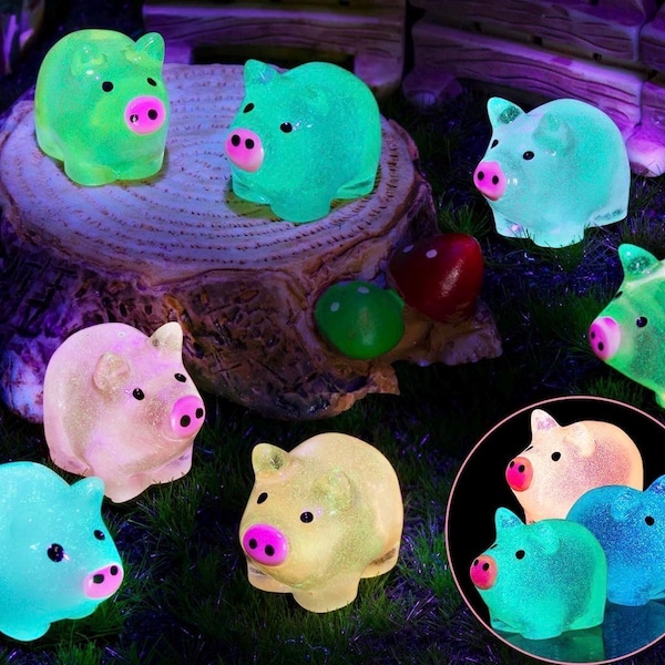 Cerditos de resina diminutos que brillan en la oscuridad / Figuras de animales en miniatura