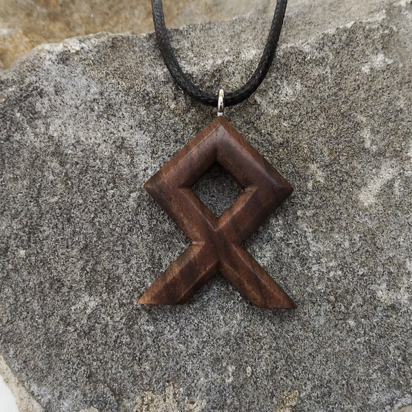 Hand Carved Viking Othala Rune Pendant, Othala Rune Necklace, Odal Viking Rune Pendant For Men, Viking Jewelry For Men, Norse Pendant