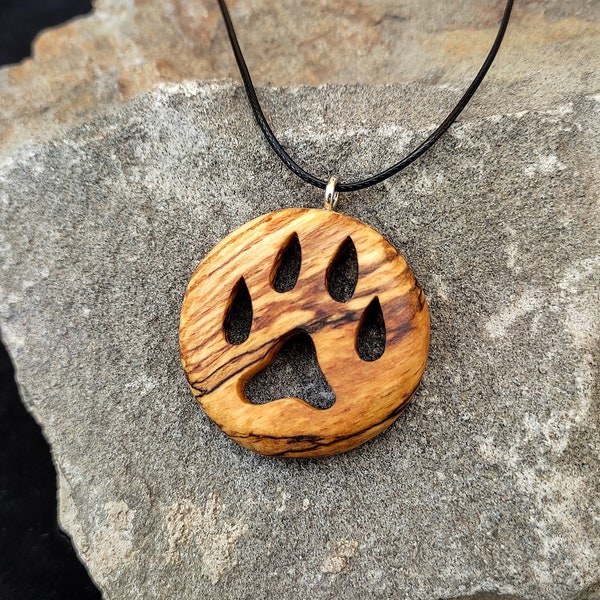 Pendentif Patte de chat, Collier de patte de chat en bois sculpté à la main, Bijoux de chat en bois, Bijoux de patte d’animal faits à la main, Pendentif en bois sculpté, Collier en bois