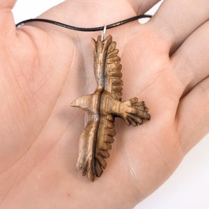 Hand Carved Walnut Wood Eagle Pendant Necklace, Animal Jewelry