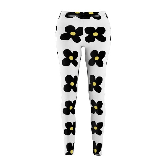 Marimekko Floral Print Leggings Seventies Yoga Pants Funny Workout Clothes  Black Floral Pants Feminist Gift Flower Power Pants 