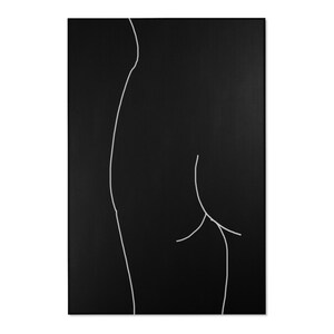 May include: A black and white line drawing of a human figure on a black background. The drawing is a simple outline of the figure's body, with no details.