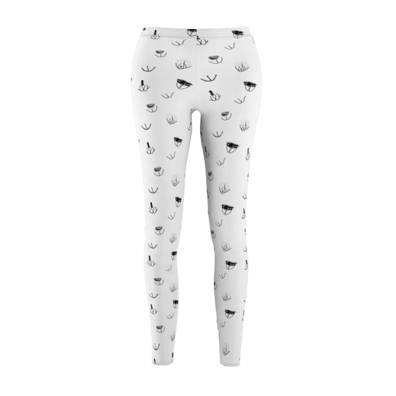 Yoni Print White Leggings Vulva Art Skin-tight Pants Cartoon Vaginas OBGYN  Gift Pussy Leggings Vagina Leggings Cartoon Pussies 