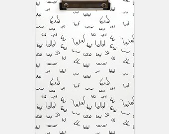 White Boobie Print Clipboard | lactation expert | breast cancer gift | breastfeeding gift | cartoon boobs | titties print | free the nipple