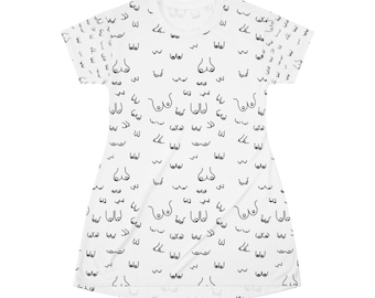 Breasts art vestido de camiseta blanca / vestido de piquero / vestido de piquero / vestido de piquero / ropa de piquero / regalo de arte de piquero / vestido de camisa de cáncer de mama / tetas