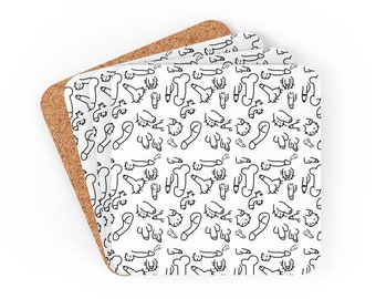 Penis Print Corkwood Coaster Set / regalos de pene / weiner art / dicks gift / white elephant gift idea / gay bachelor gift /