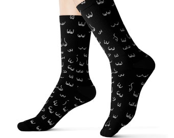 Black and White boobie print socks | boob socks | feminist socks | lesbian bachelorette | boob job gift | areola tattoo | lactation expert