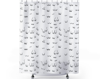 Cortina de ducha con estampado de pechos / Decoración de baño feminista