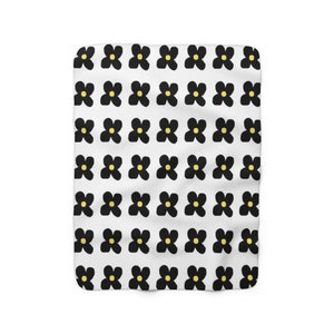 Black flowers blanket | marimekko inspired print | hippie gift | soft fleece blanket | feminist gift | seventies decor | girly gift |