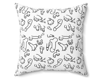 Almohada de tiro de pene / decoración de pene / Estampado de penes Almohada cuadrada / regalo de pollas / pene y pelotas presentes / almohada irreverente