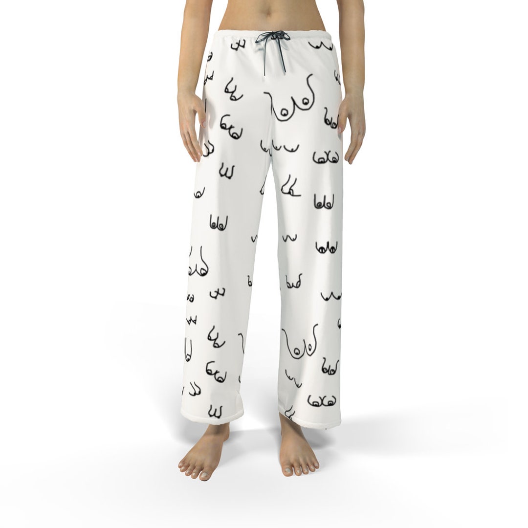 White Boob Pajamas With Black Boob Art Print, Boob Pants With Hand-drawn  Boobies Art, Funny Gag Gift Ideas With Titties Print, Lesbian Gifts - Etsy