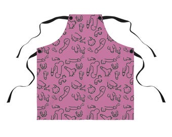 Penis print apron, pink apron with wieners on it, dick print gift, bachelorette party garb, gift for bachelorette, cock present
