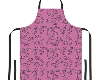 Delantal con estampado de pene, delantal rosa con salchichas, regalo con estampado de polla, atuendo de despedida de soltera, regalo para despedida de soltera, gallo presente