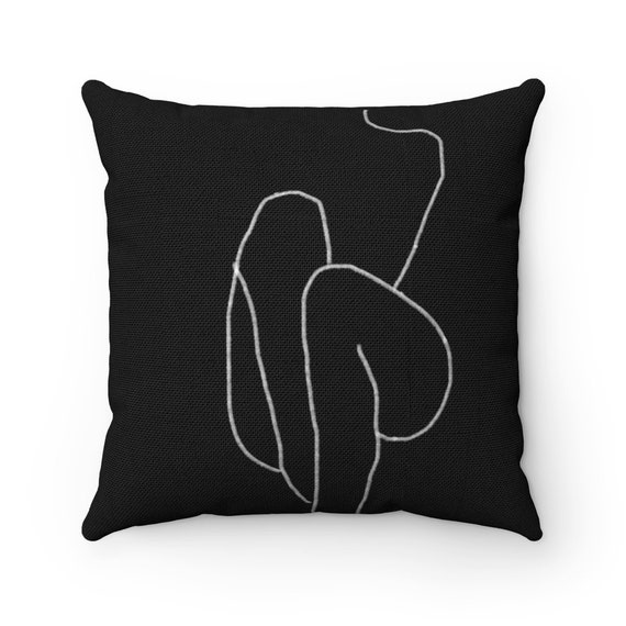 Woman Line Art Square Black Throw Pillow | Perfect for Contemporary Minimalist Home Decor | Made from Spun Polyester