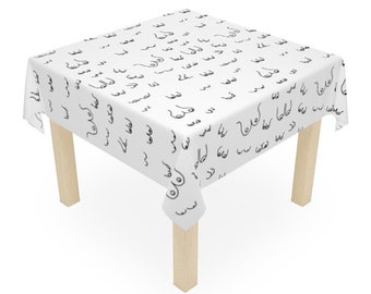 Mantel con estampado de pechos blancos en forma cuadrada o rectangular, decoración del hogar con arte corporal femenino, regalos de broma para inauguración de la casa, ideas de regalos para el cáncer de mama.