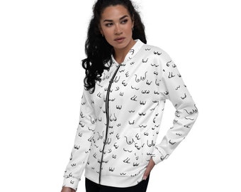 Boob art on a bomber jacket, Unisex Boobies Print Kleidung, Gag Geschenke für Frauen, Lactation Expert Geschenkidee, schöne Brüste Geschenk