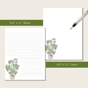 Printable Stationery Paper | 8.5x11 | Lined | Unlined | Digital Letter Writing Paper | Envelope | Instant Download | Monstera Plant