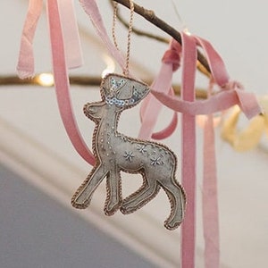 Reindeer Christmas Tree Decoration Ornament Handmade in Reused Irish Linen