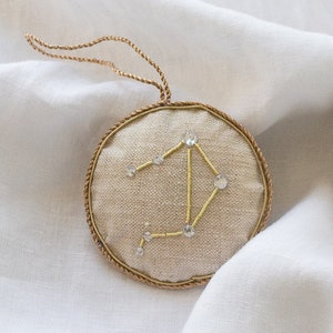 Libra Star Sign Hanging Decoration in Irish Linen Artisan Made Birthday or Christmas Tree Ornament