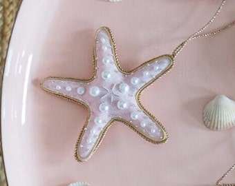 Pink Starfish Holiday Decoration in Irish Linen Handmade Wedding Favour or Thank-you gift Limited Edition Colour