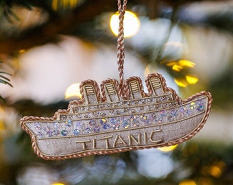 Titanic Ship Christmas Tree Decoration Holiday Festive Ornament Handmade in Irish Linen Christmas Tree Holiday Souvenir