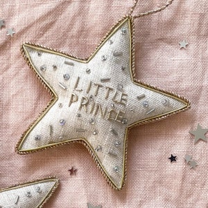 Little Prince Handmade Nursery Christening Christmas Decoration Holiday Ornament Baby Boy in Irish Linen Artisan Made