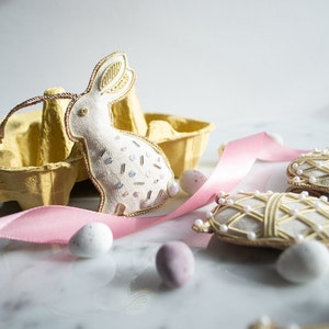 Irish Golden Hare Easter Bunny Rabbit Egg Gift Table or Tree Ornament Decoration in Irish Linen Artisan Made image 2