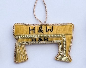 Harland and Wolff H&W Yellow Cranes Belfast Souvenir Decoration in Irish Linen Artisan Made Christmas Tree Ornament