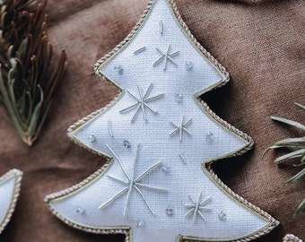 White Scandi Fir Christmas Tree Decoration Artisan Made in Irish Linen