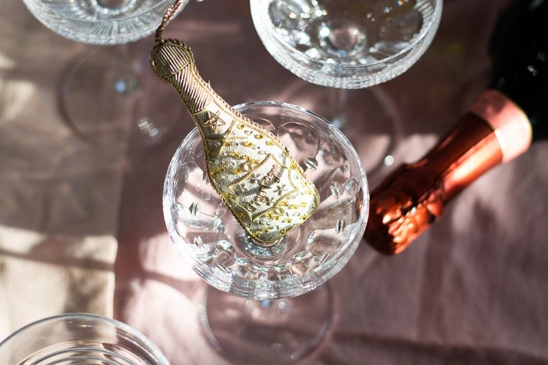 Champagne Bottle Decoration in Irish Linen Artisan Made Celebration image 1
