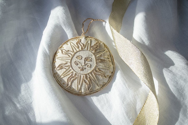 Sunbeam Sun Astrology Christmas Tree Decoration in Irish Linen Handmade Ornament image 1