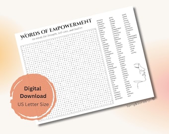 Empowerment Word Search Puzzle Printable | 100 Self-Love & Confidence Words | Mental Health Activity | Affirmation Word Game PDF