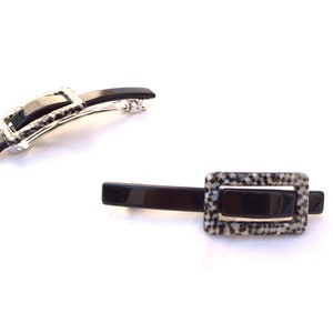 Wardani, tortoiseshell french clip barrette, small buckle rectangle shape handmade in France 2 tone