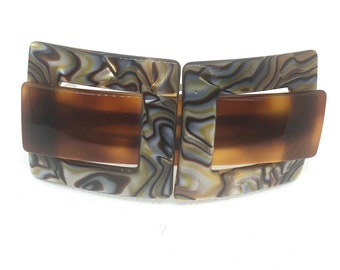 Wardani, large  French tortoiseshell barrette Handmade in France double squares  buckle shape