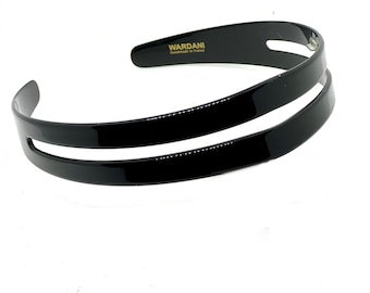 Wardani, French tortoiseshell headband, handmade in France (3.2 cm), 1.25” wide double straps