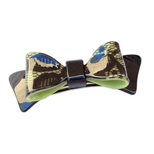 Wardani, large Bow-tie Clip Barrette with tail, Lace finish acetate Handmade in France