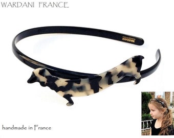 Wardani, dachshund French tortoiseshell headband with small teeth on the side for better grip Doxie Dog handmade in France