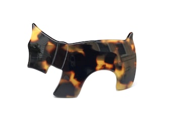 Wardani, Scotty terrier dog Barrette tortoise clip, Handmade in France from acetate celluloid tortoiseshell by Wardani