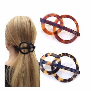 Wardani, Large French tortoise barrette unique , 2 circles Barrette clip, Handmade in France
