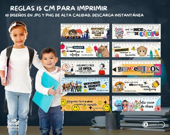Confezione di regole scolastiche da 15 cm – 10 disegni diversi