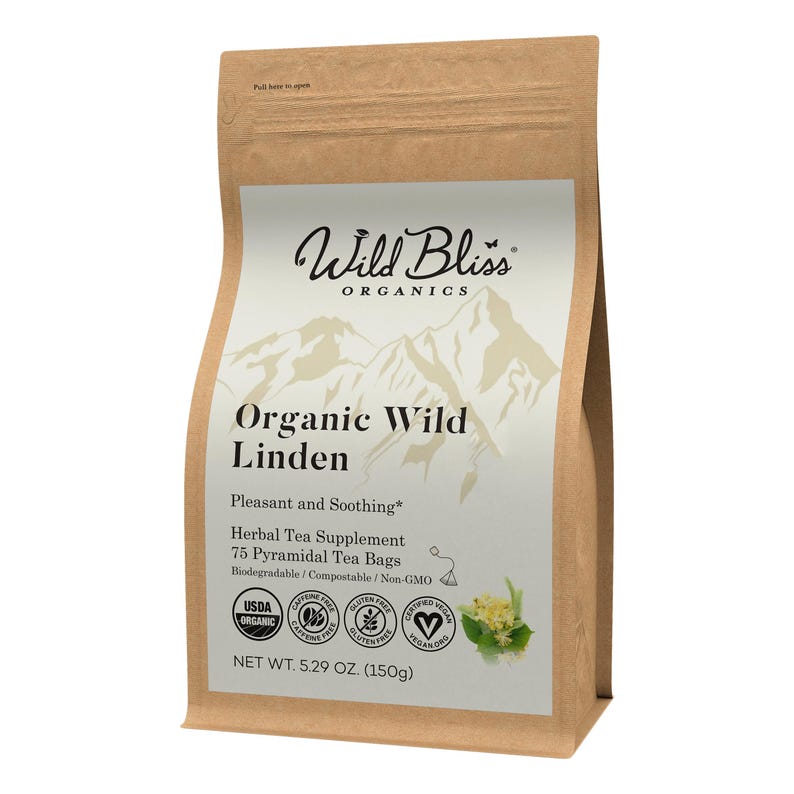 Organic Linden Flower Tea - Caffeine Free Calming Herbal Support Bag - 75 Tea Bags