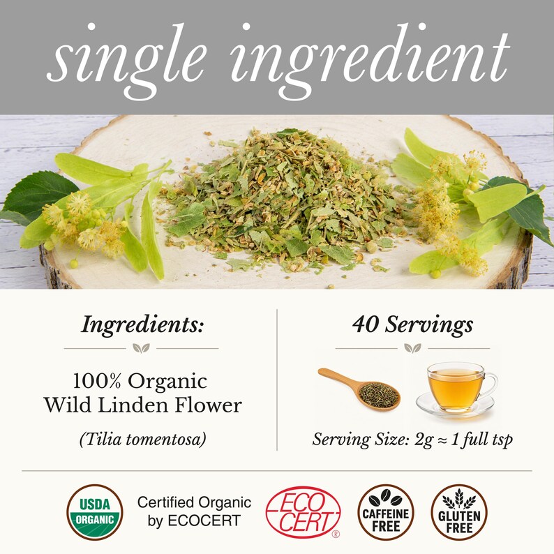 Organic Linden Flower Tea - Caffeine Free Calming Herbal Support afbeelding 10