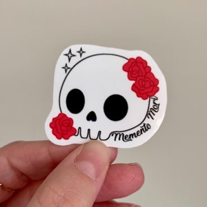 Memento Mori Sparkly Skull Sticker – Gothic Rose Design, Black & White, Spooky Horror Vinyl Decal