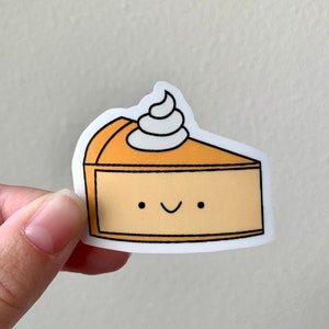 Kawaii Happy Pumpkin Pie Sticker – Cute Fall Food Sticker – Halloween Pumpkin Pie Vinyl Sticker for Laptops, Water Bottles, and Journals